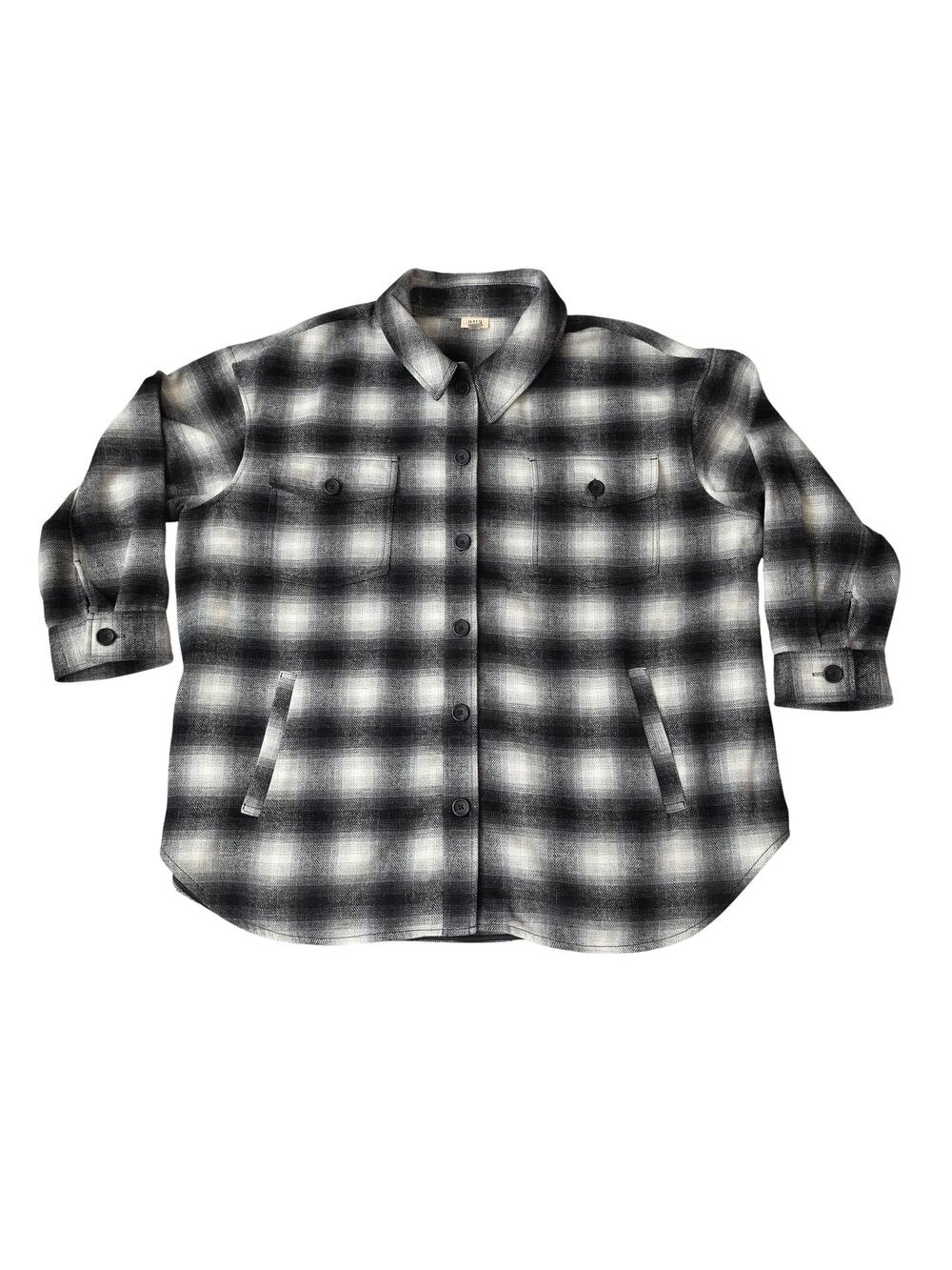 Ana A New Approach Jacket Womens 3X Gray Plaid Flannel Shacket Button Front Boho